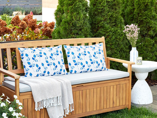 Gartenkissen 2er Set TORBORA Pflanzenmuster 40 x 60 cm Weiss Blau