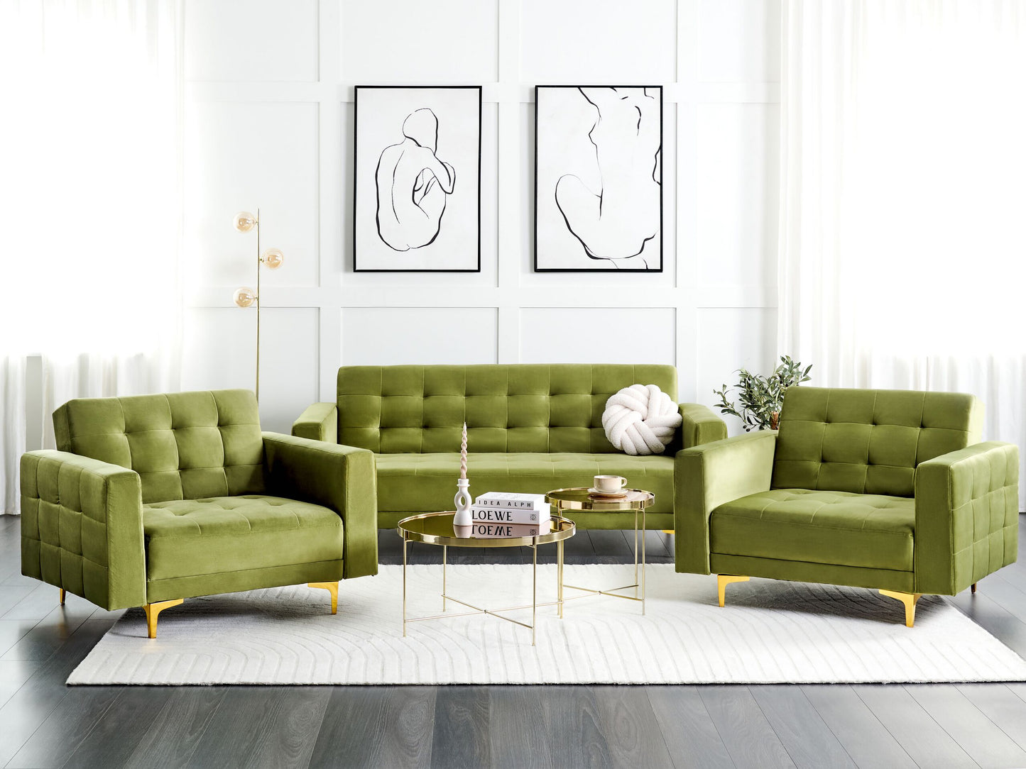 Sofa Set Samtstoff grün 5-Sitzer ABERDEEN