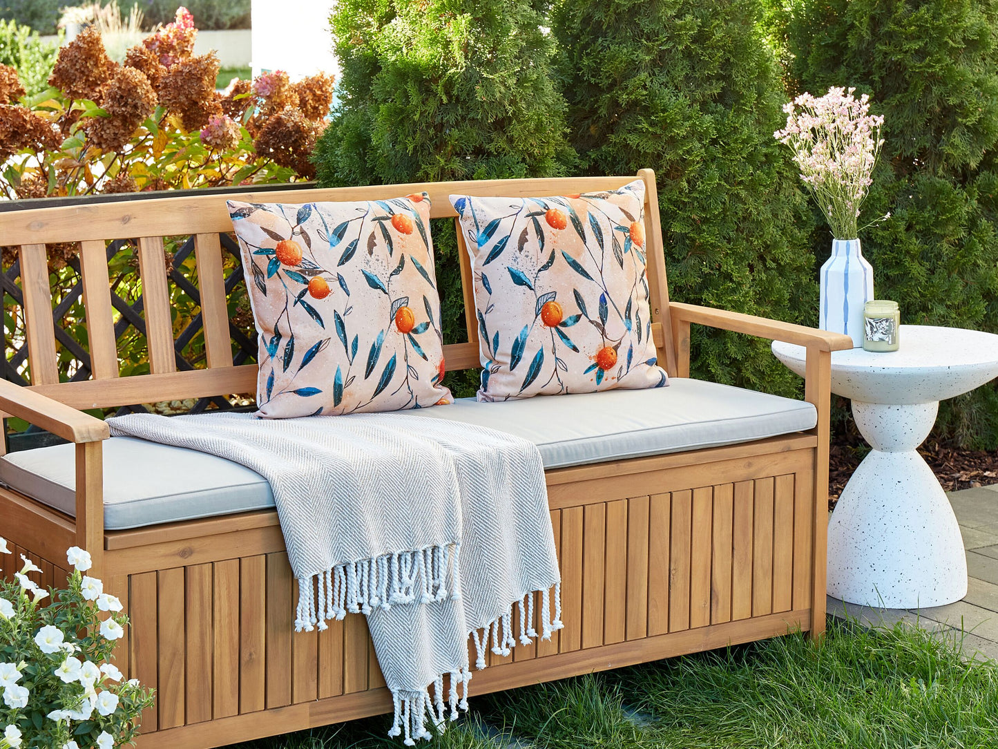 Gartenkissen 2er Set PIALPETTA Pflanzenmuster 45 x 45 cm Orange