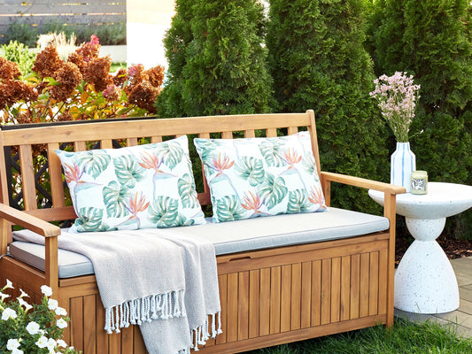 Gartenkissen 2er Set TORRAZZO Pflanzenmuster 40 x 60 cm Weiss