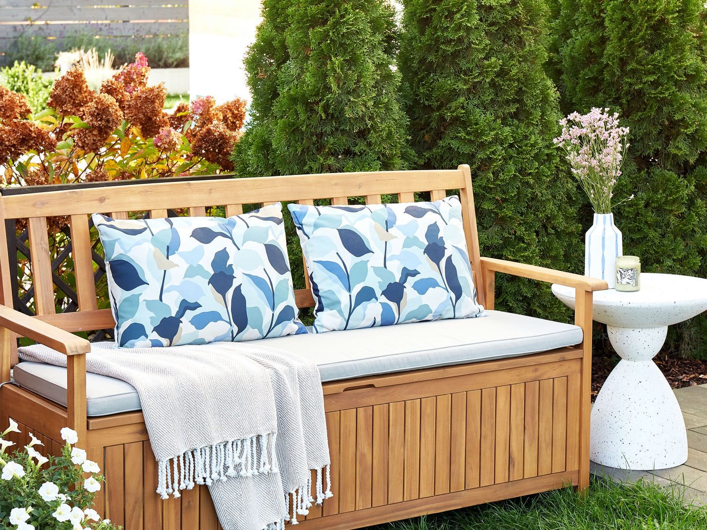 Gartenkissen 2er Set VEGLINO Pflanzenmuster 40 x 60 cm Blau