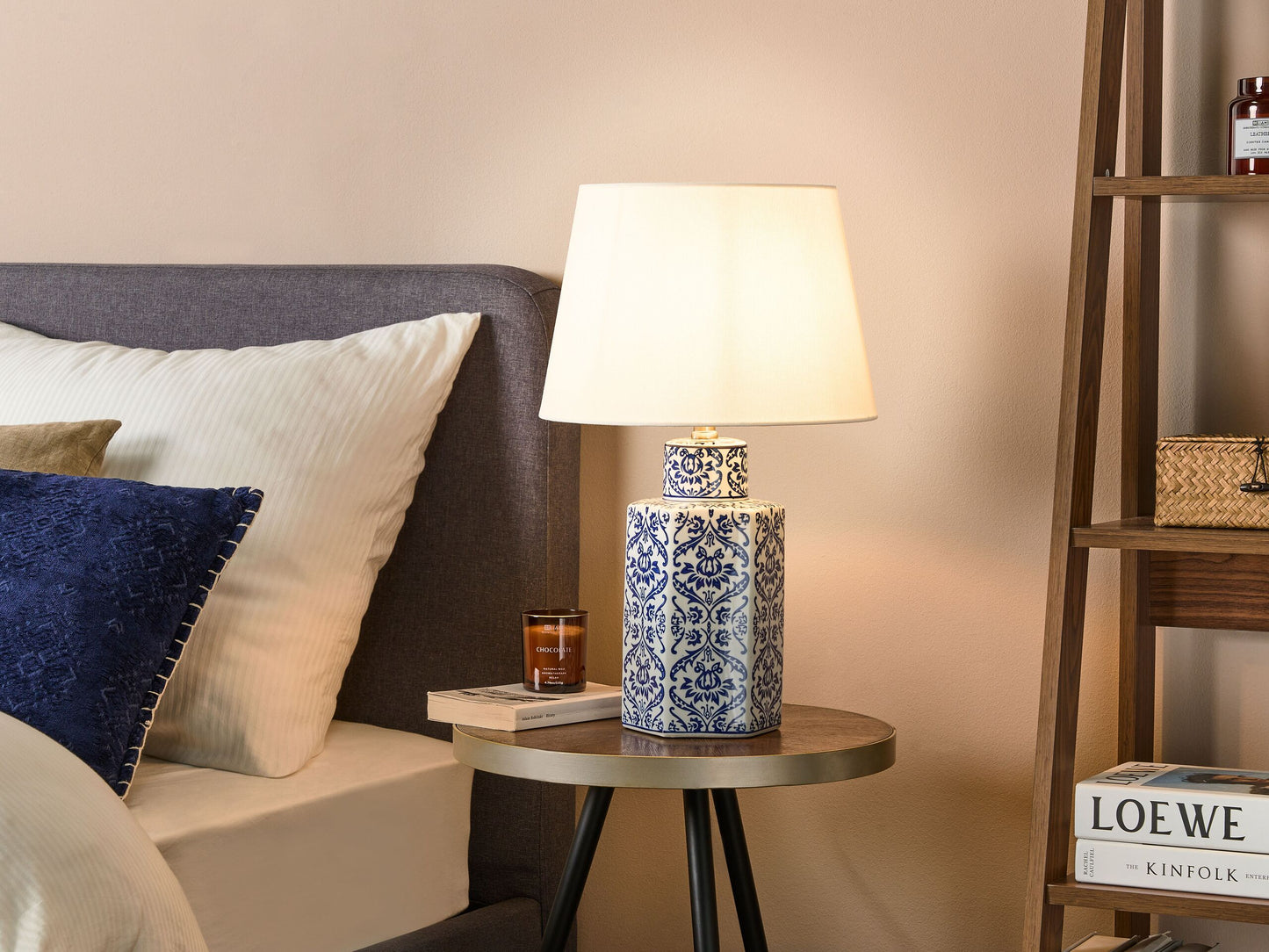 Tischleuchte MARCELIN Porzellan Blau