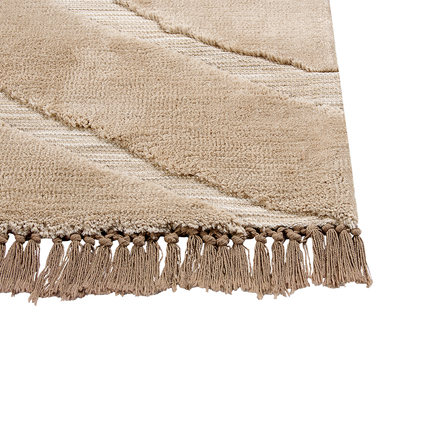 Teppich beige 160 x 230 cm mit Fransen Kurzflor SAZOO