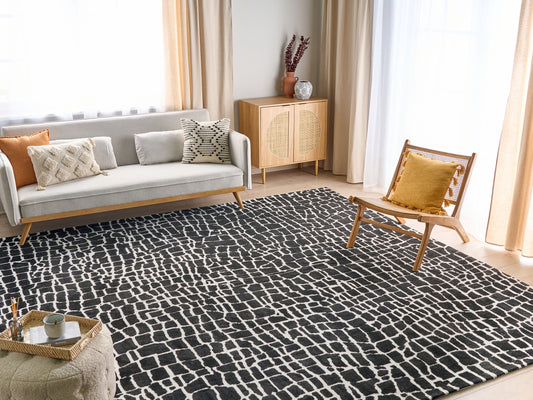 Teppich schwarz / weiss 300 x 400 cm abstraktes Muster Kurzflor PUNGE