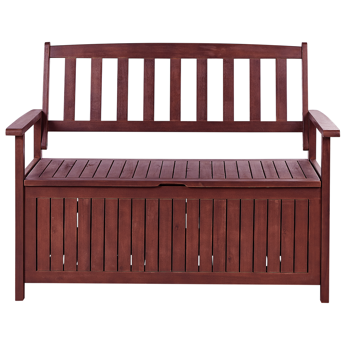 Gartenbank mit Auflage SOVANA 120 cm mit Stauraum Akazienholz Rot