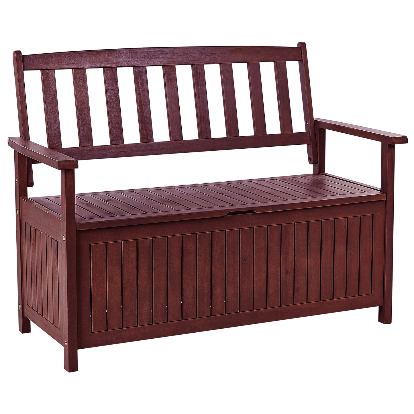 Gartenbank mit Auflage SOVANA 120 cm mit Stauraum Akazienholz Rot