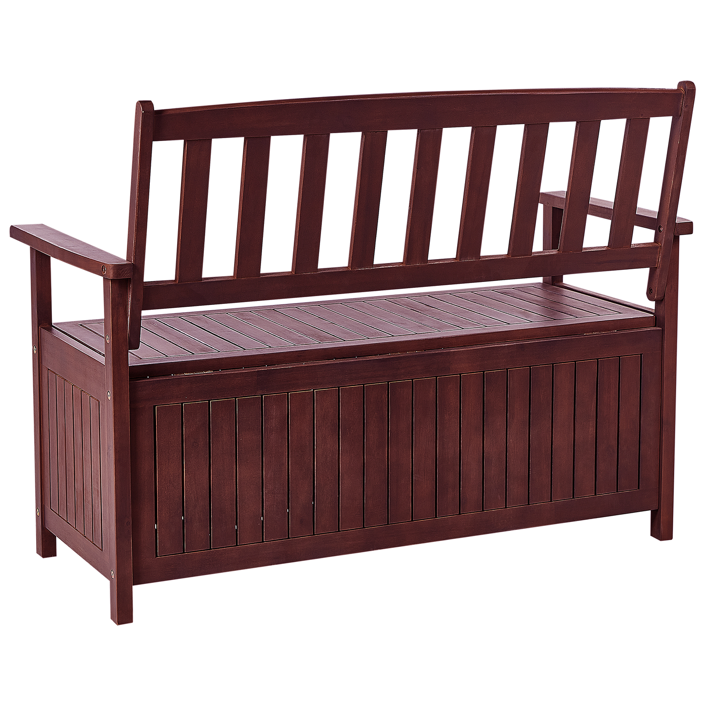 Gartenbank mit Auflage SOVANA 120 cm mit Stauraum Akazienholz Rot