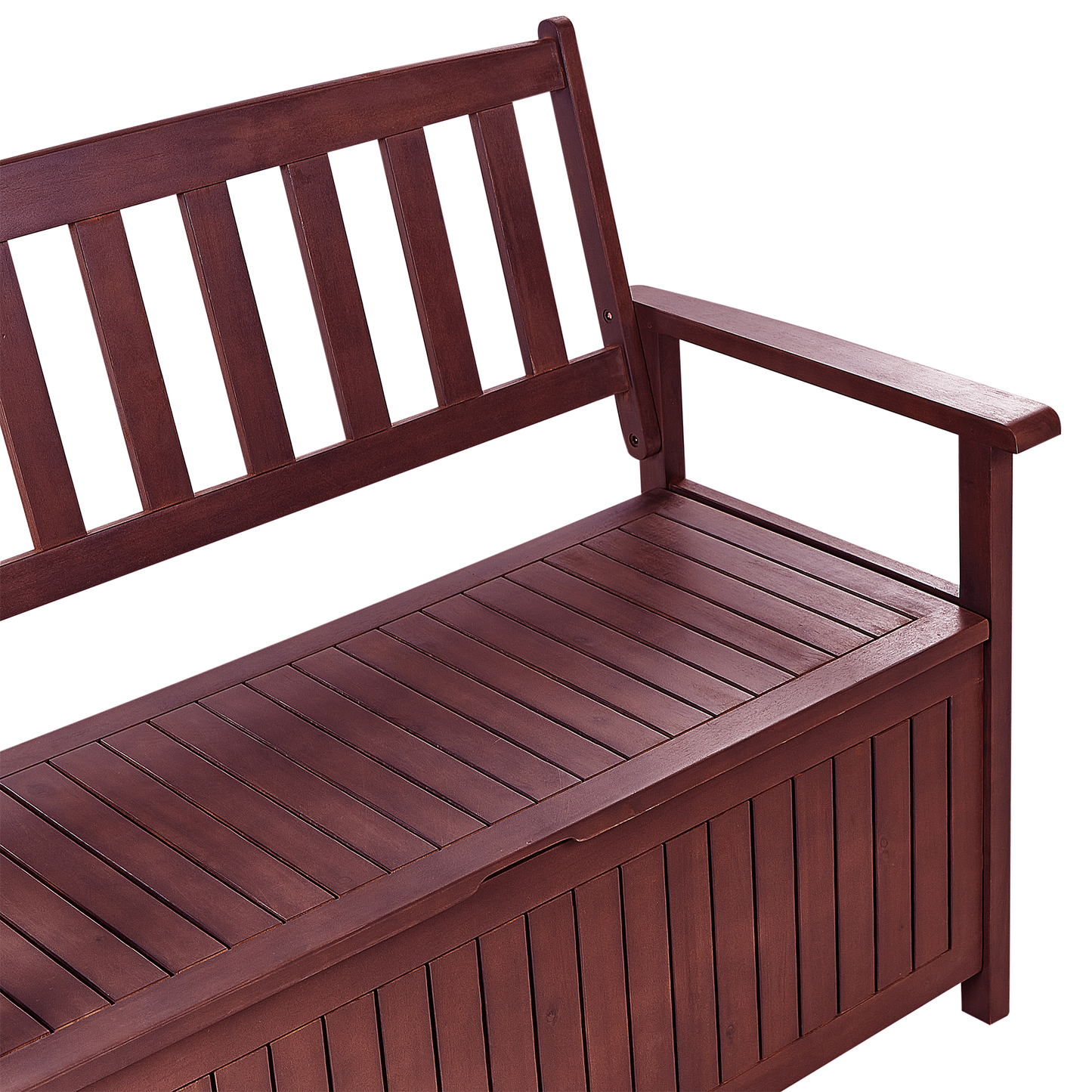 Gartenbank mit Auflage SOVANA 120 cm mit Stauraum Akazienholz Rot