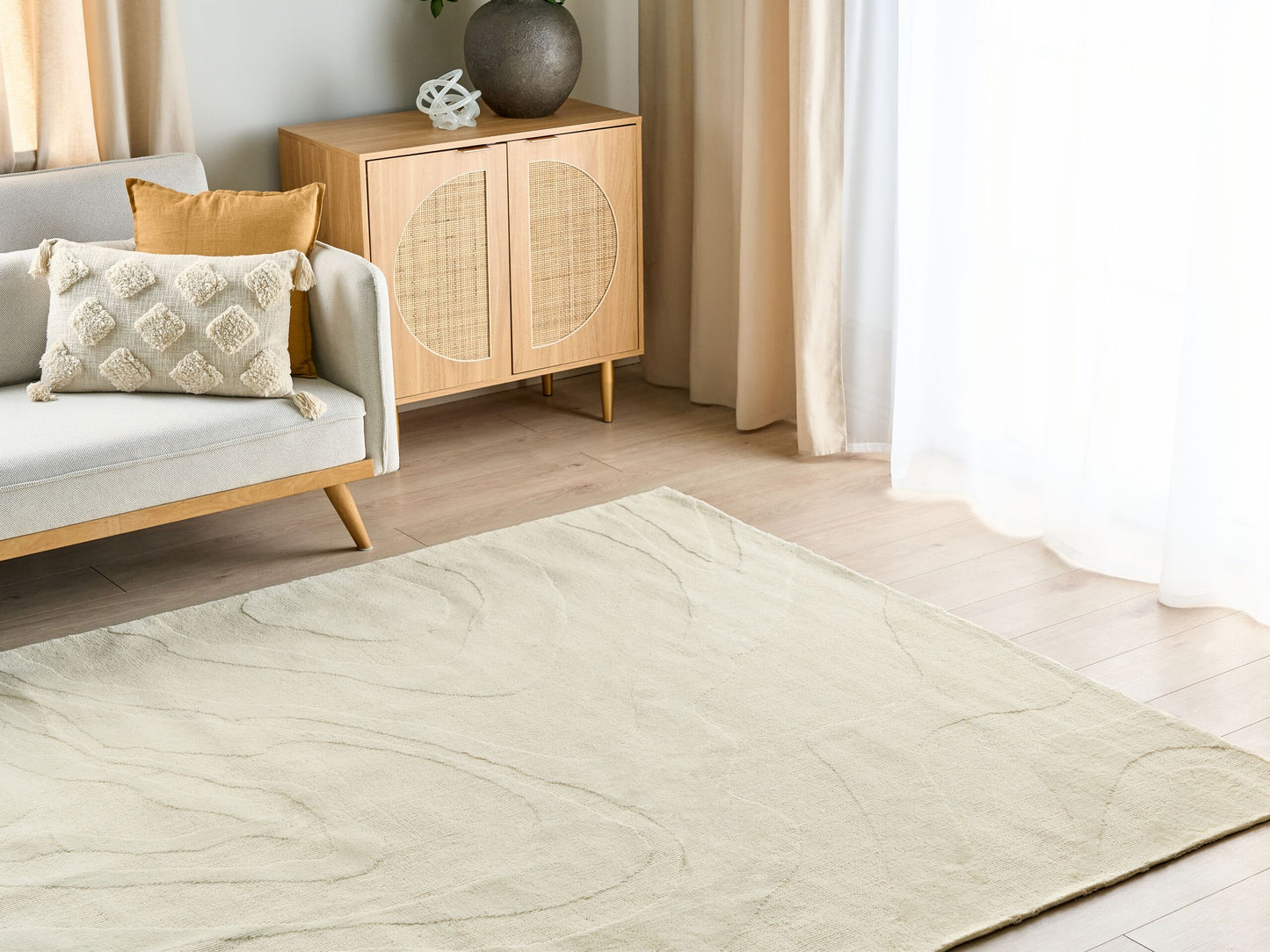 Teppich Wolle beige 200 x 300 cm abstraktes Muster SASNAK