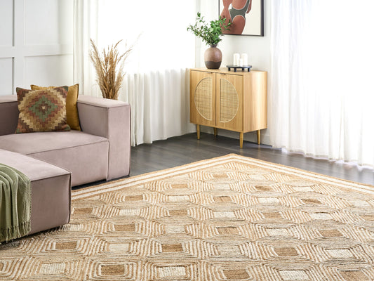 Teppich Jute beige 300 x 400 cm geometrisches Muster Kurzflor MENGEN