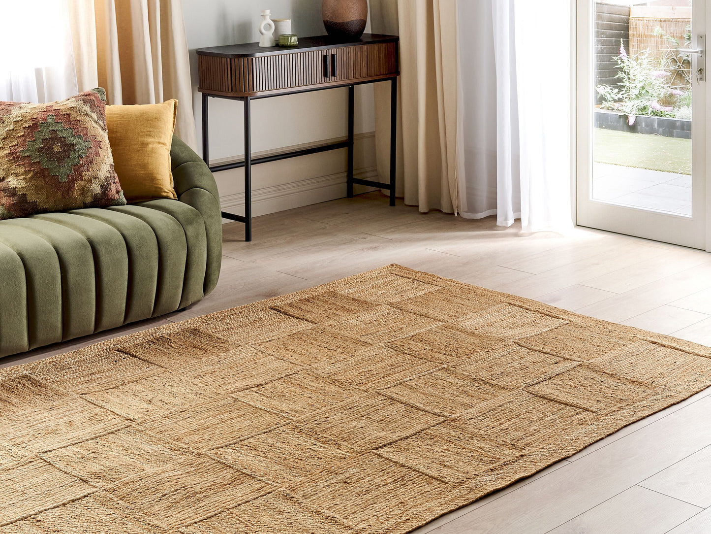 Teppich Jute beige 160 x 230 cm geometrisches Muster Kurzflor ESENTEPE