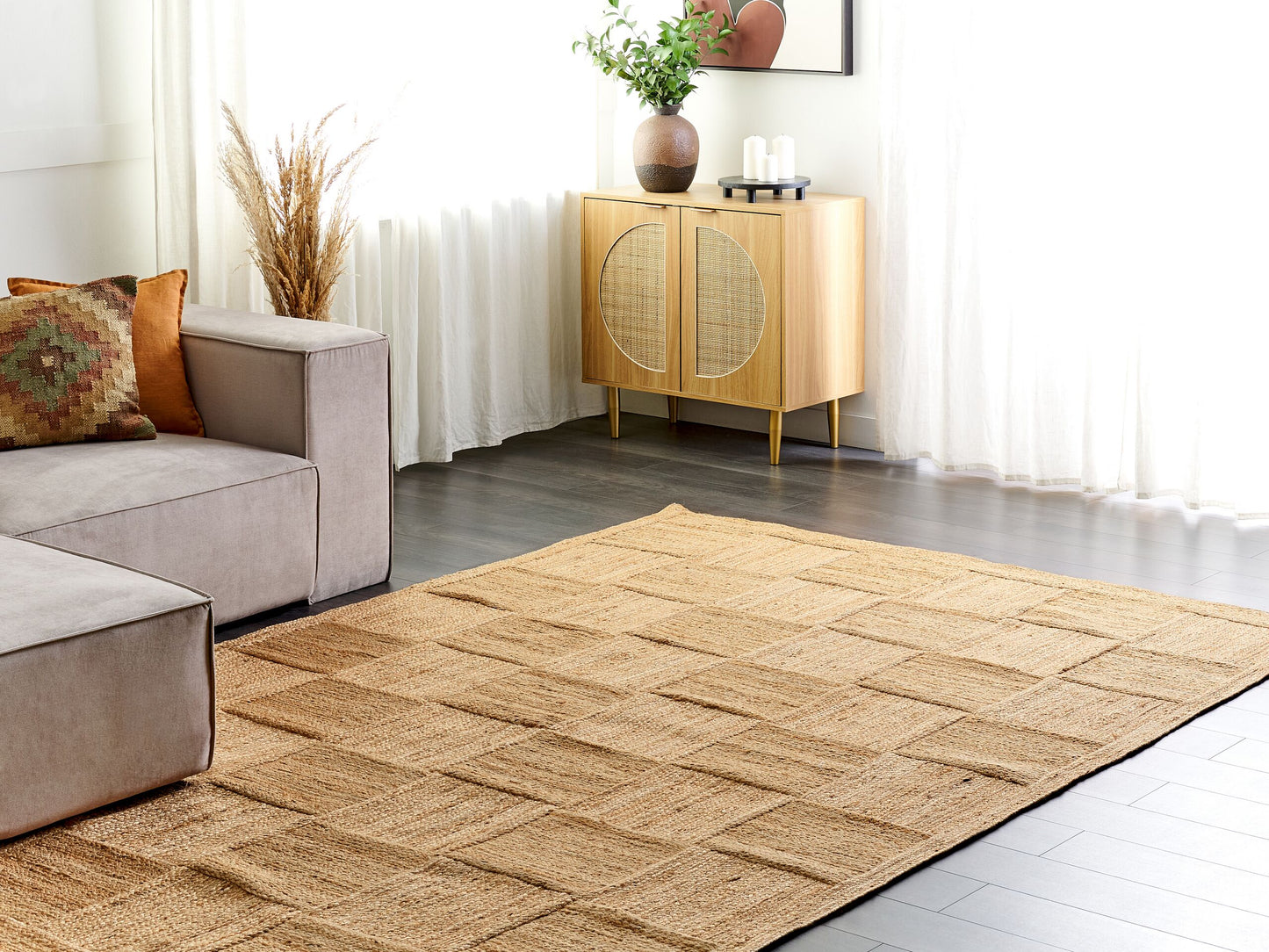 Teppich Jute beige 200 x 300 cm geometrisches Muster Kurzflor ESENTEPE