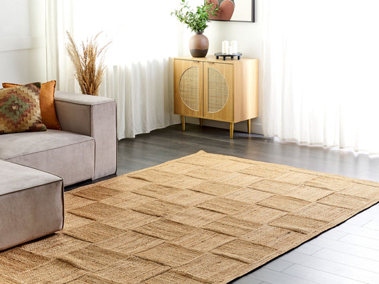 Teppich Jute beige 200 x 300 cm geometrisches Muster Kurzflor ESENTEPE