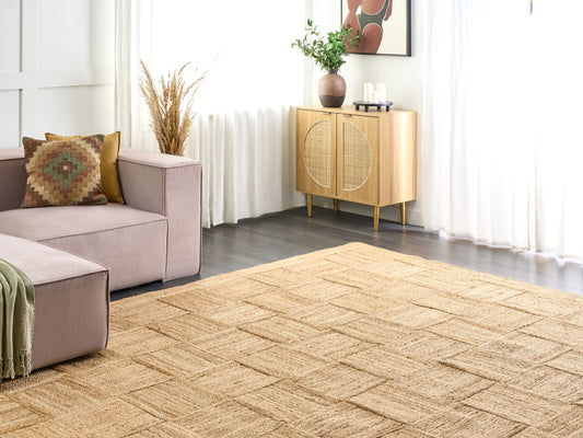 Teppich Jute beige 300 x 400 cm geometrisches Muster Kurzflor ESENTEPE