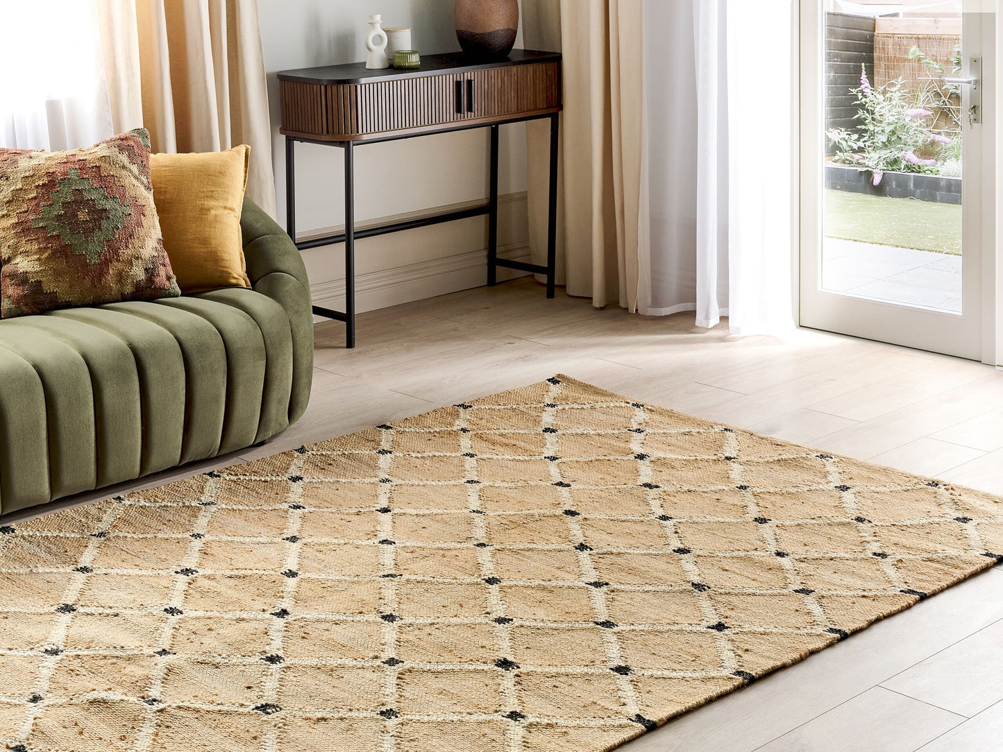 Teppich Jute beige 160 x 230 cm geometrisches Muster Kurzflor KALEKOY