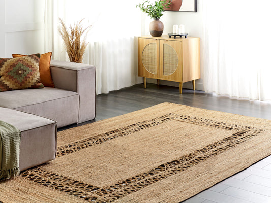 Teppich Jute beige 200 x 300 cm geometrisches Muster Kurzflor YENIKOY