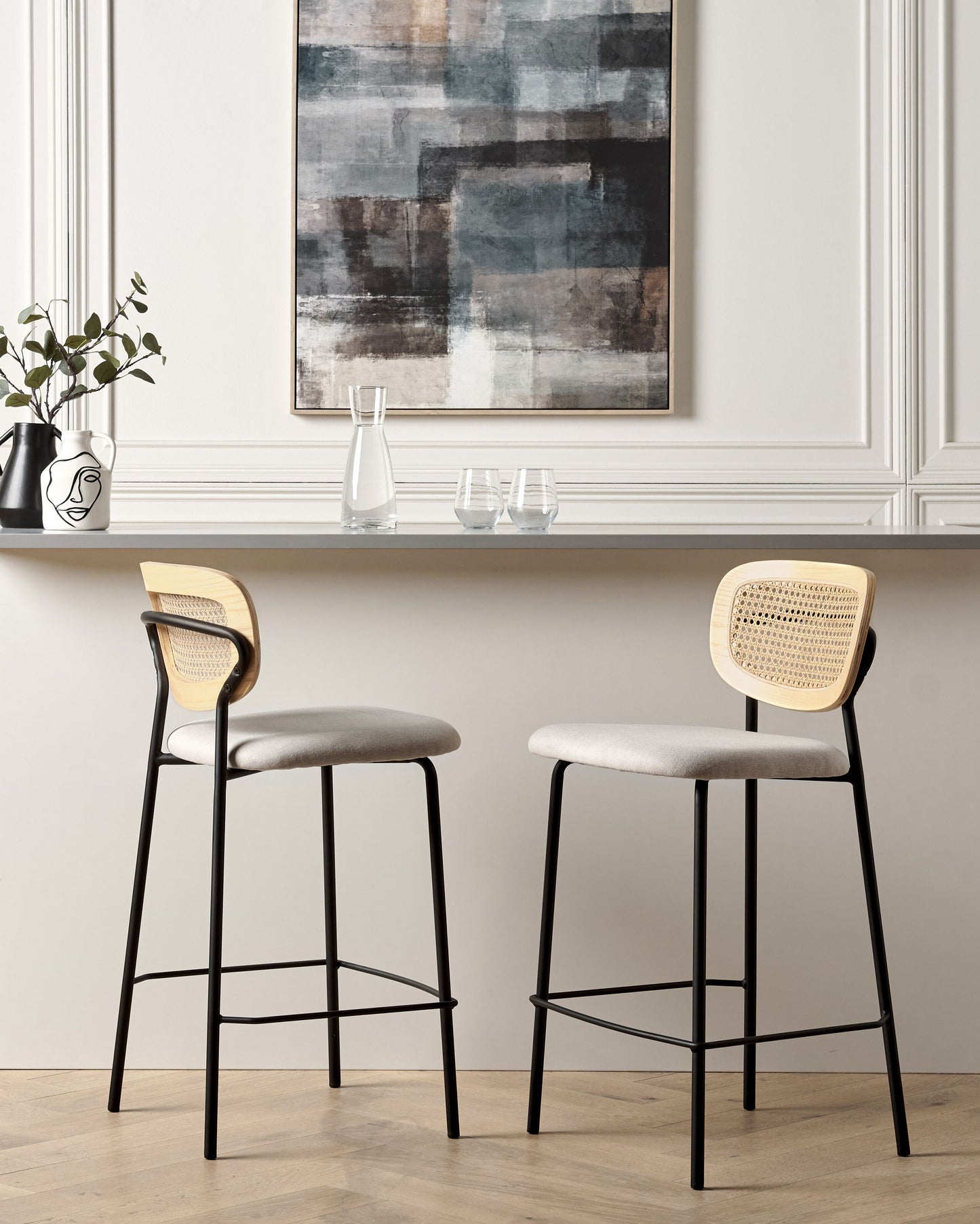 Set mit 2 Barstühlen MAYETTA Rattan Hellbeige