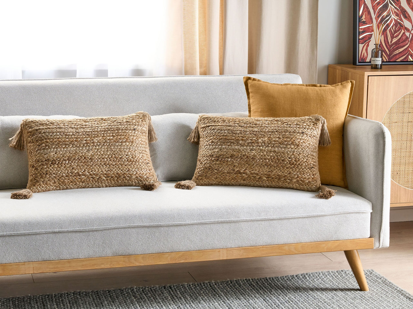 Dekokissen Jute beige mit Quasten 30 x 50 cm 2er Set SIUM