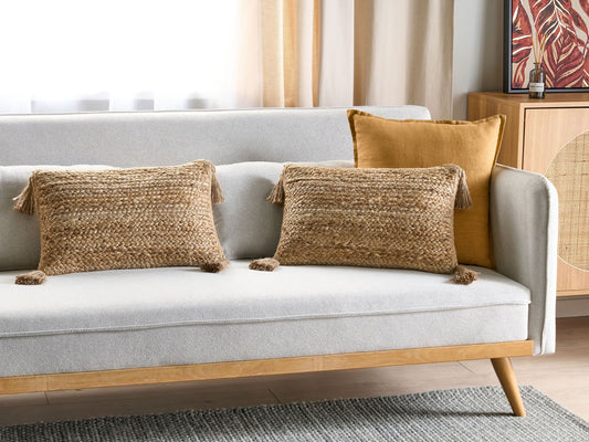 Dekokissen Jute beige mit Quasten 30 x 50 cm 2er Set SIUM