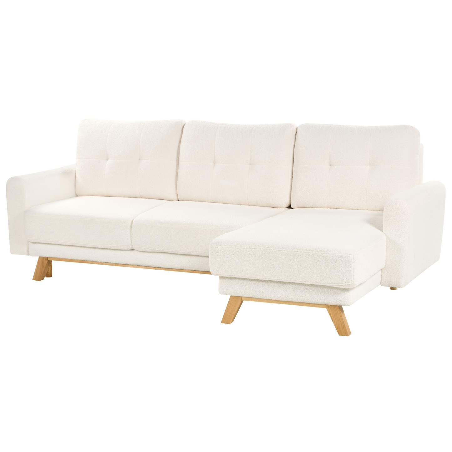 3-Sitzer Ecksofa Bouclé cremeweiss linksseitig mit Schlaffunktion Stauraum SIRO