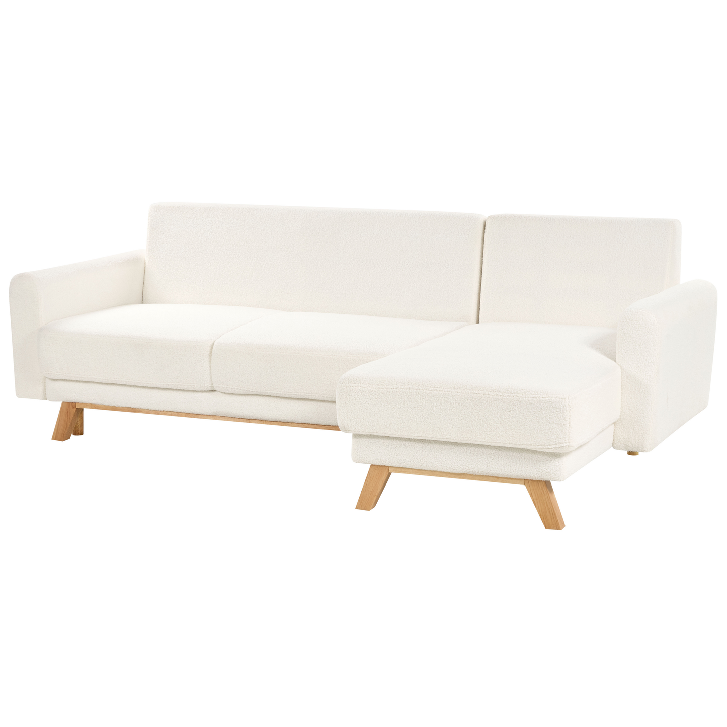 3-Sitzer Ecksofa Bouclé cremeweiss linksseitig mit Schlaffunktion Stauraum SIRO