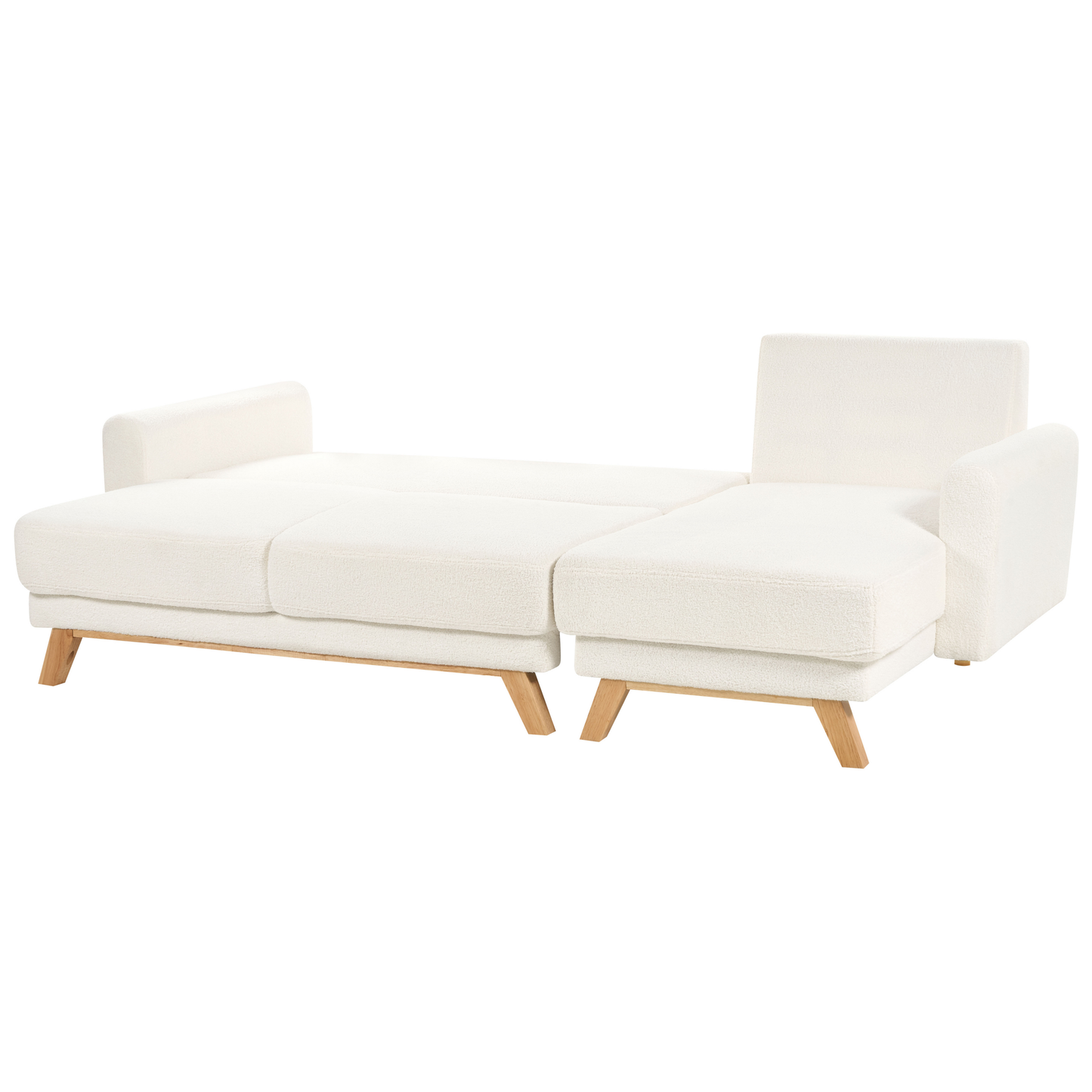 3-Sitzer Ecksofa Bouclé cremeweiss linksseitig mit Schlaffunktion Stauraum SIRO