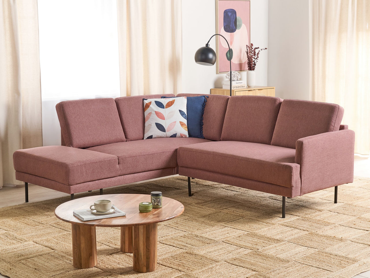 4-Sitzer Ecksofa rosa rechtsseitig BREDA
