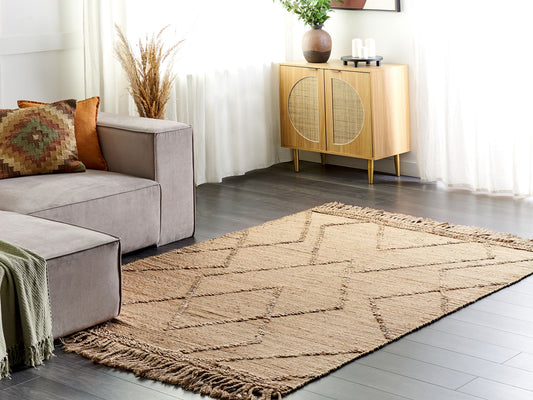 Teppich Jute beige 160 x 230 cm geometrisches Muster Kurzflor HANDERE