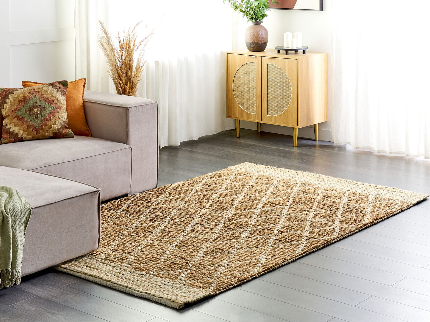 Teppich Jute beige 160 x 230 cm geometrisches Muster Kurzflor ZORAVA