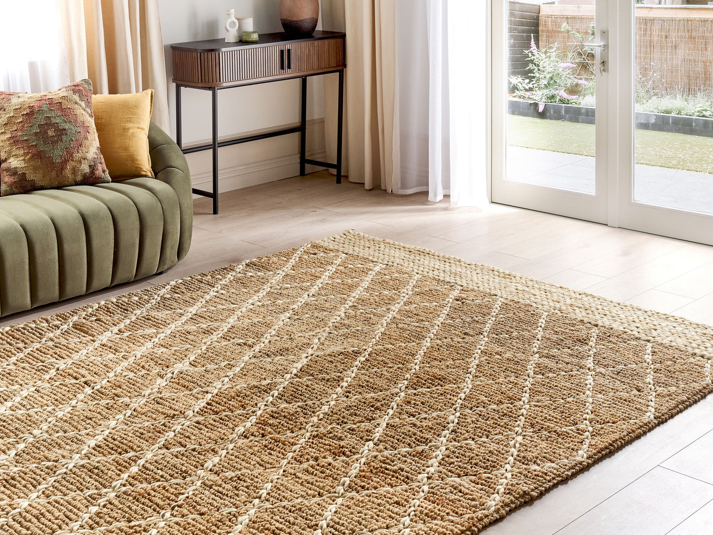 Teppich Jute beige 200 x 300 cm geometrisches Muster Kurzflor ZORAVA