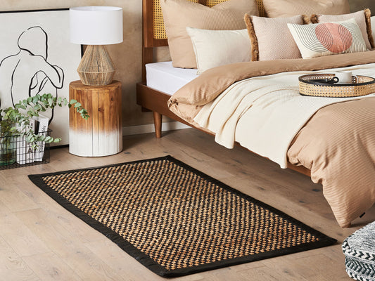 Teppich Jute schwarz / beige 80 x 150 cm kariertes Muster Kurzflor GERCE