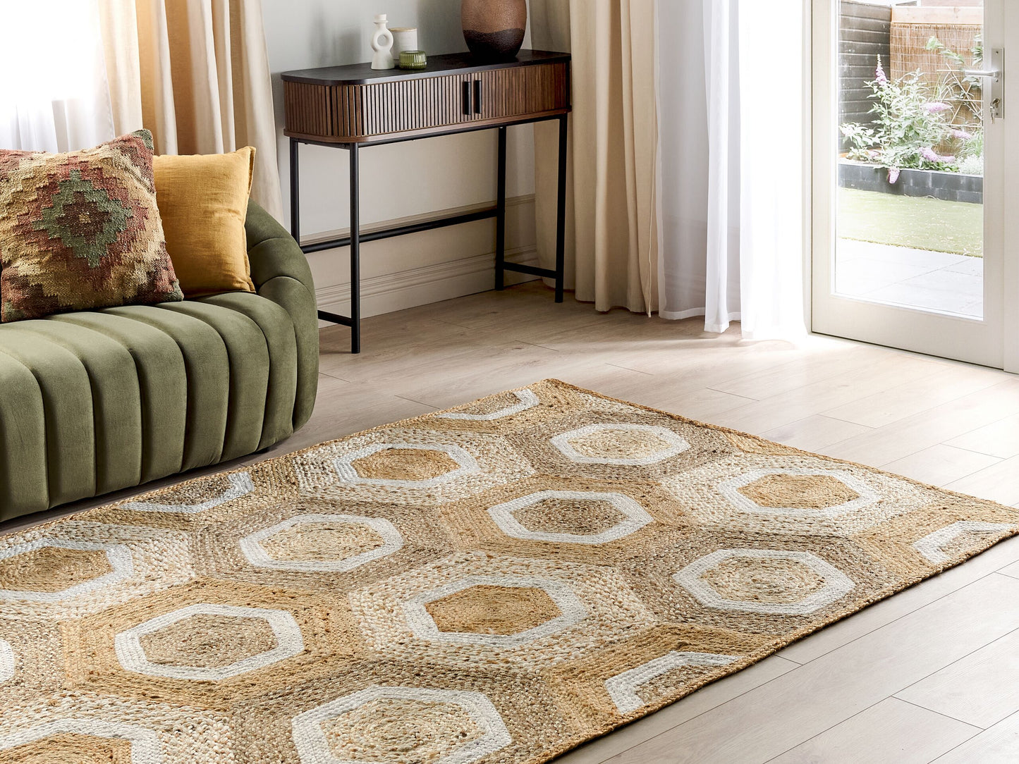 Teppich Jute beige 160 x 230 cm geometrisches Muster Kurzflor BASOREN