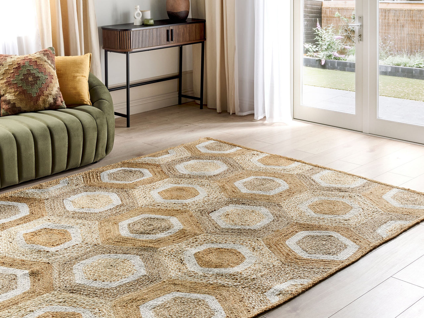 Teppich Jute beige 200 x 300 cm geometrisches Muster Kurzflor BASOREN