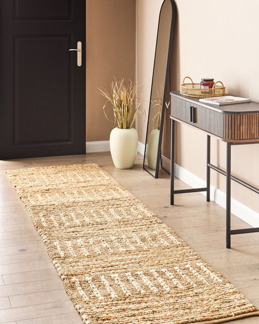 Teppich Jute beige 80 x 300 cm Streifenmuster Kurzflor KAMBERLI