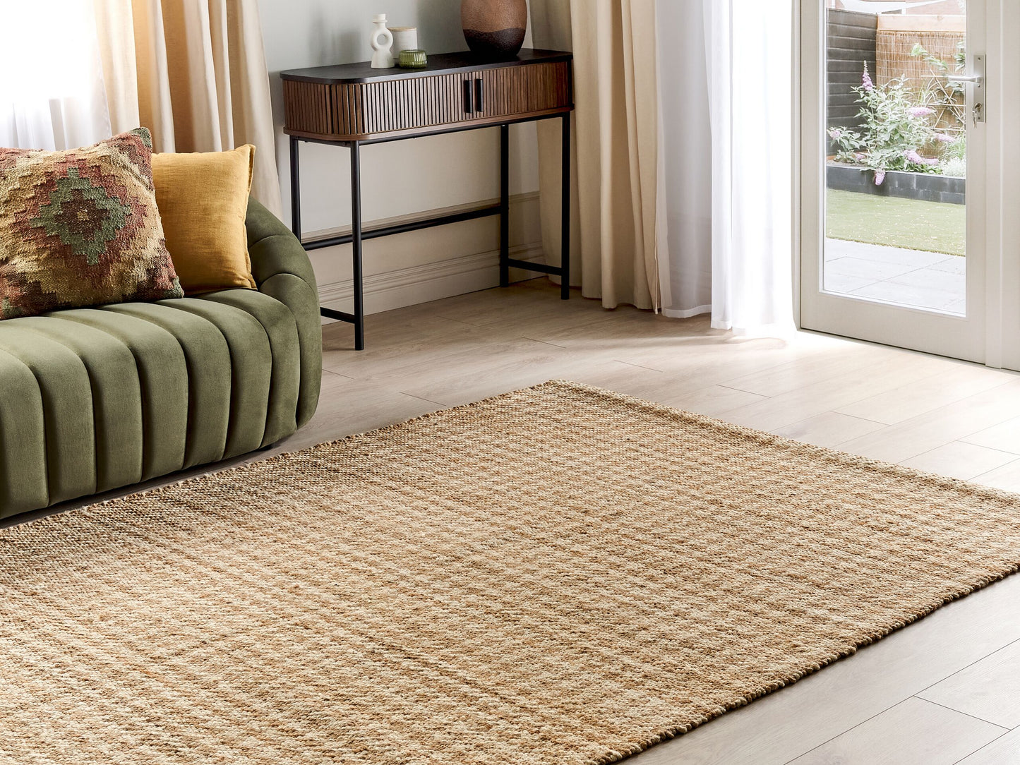 Teppich Jute beige 160 x 230 cm kariertes Muster Kurzflor ARAPTEPE