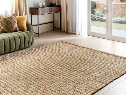 Teppich Jute beige 200 x 300 cm kariertes Muster Kurzflor ARAPTEPE