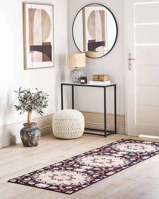 Teppich schwarz / beige 80 x 240 cm orientalisches Muster Kurzflor ARITAS