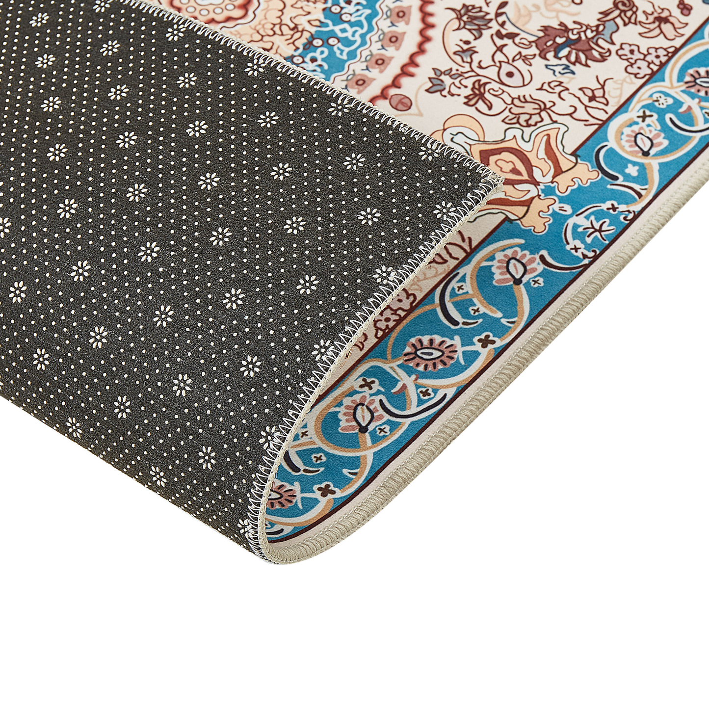 Teppich blau / hellbeige 60 x 200 cm orientalisches Muster Kurzflor GORDES