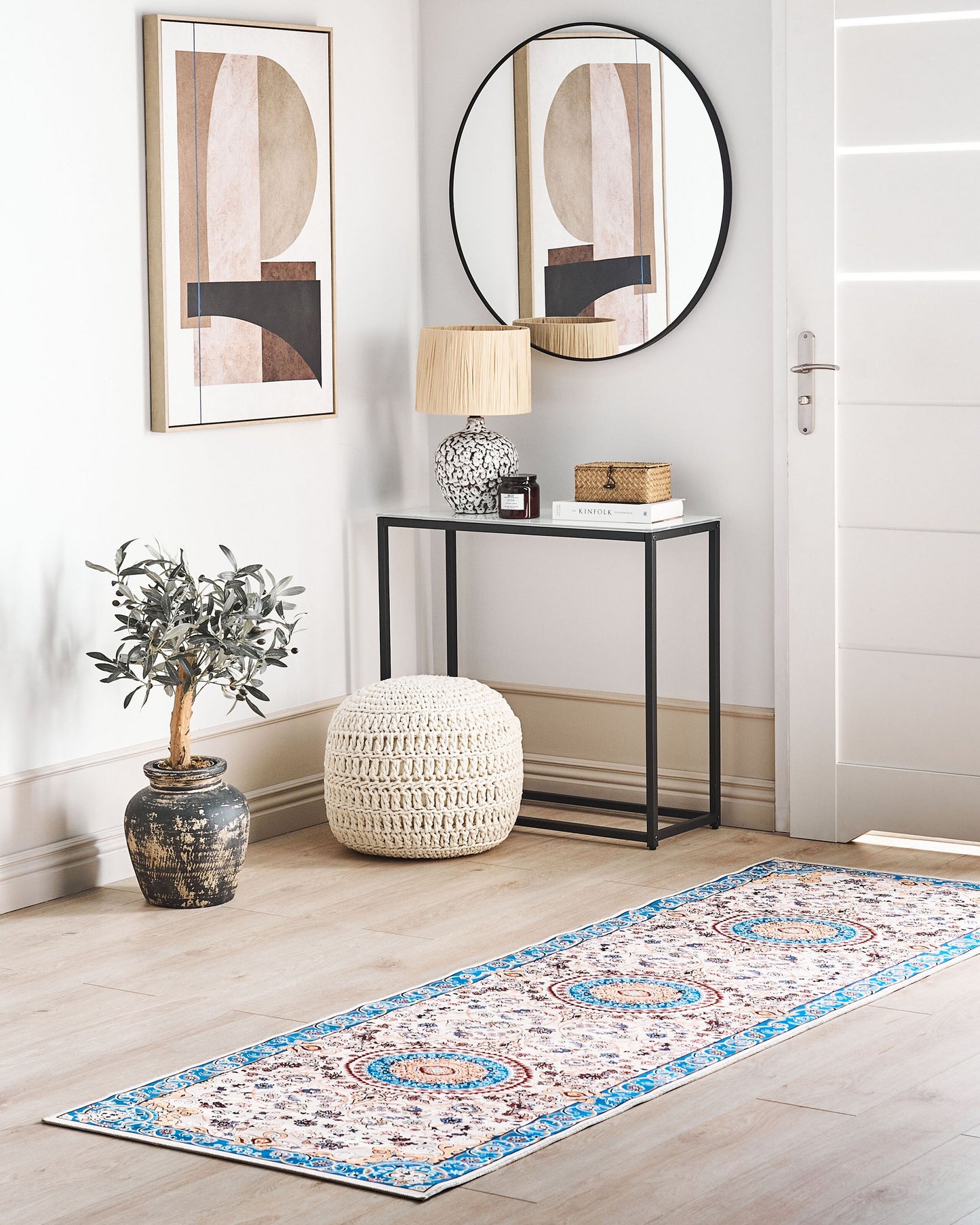 Teppich blau / hellbeige 80 x 240 cm orientalisches Muster Kurzflor GORDES