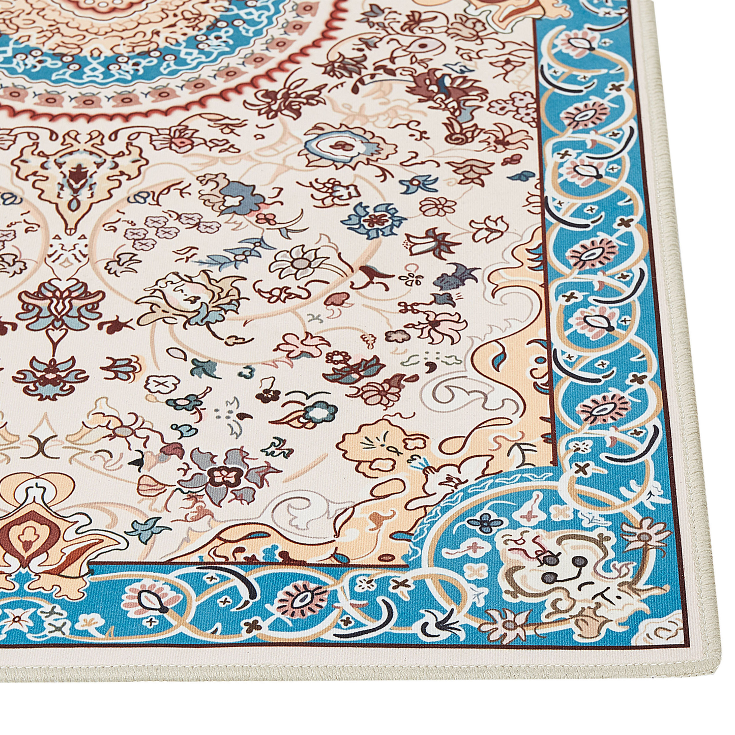 Teppich blau / hellbeige 80 x 300 cm orientalisches Muster Kurzflor GORDES