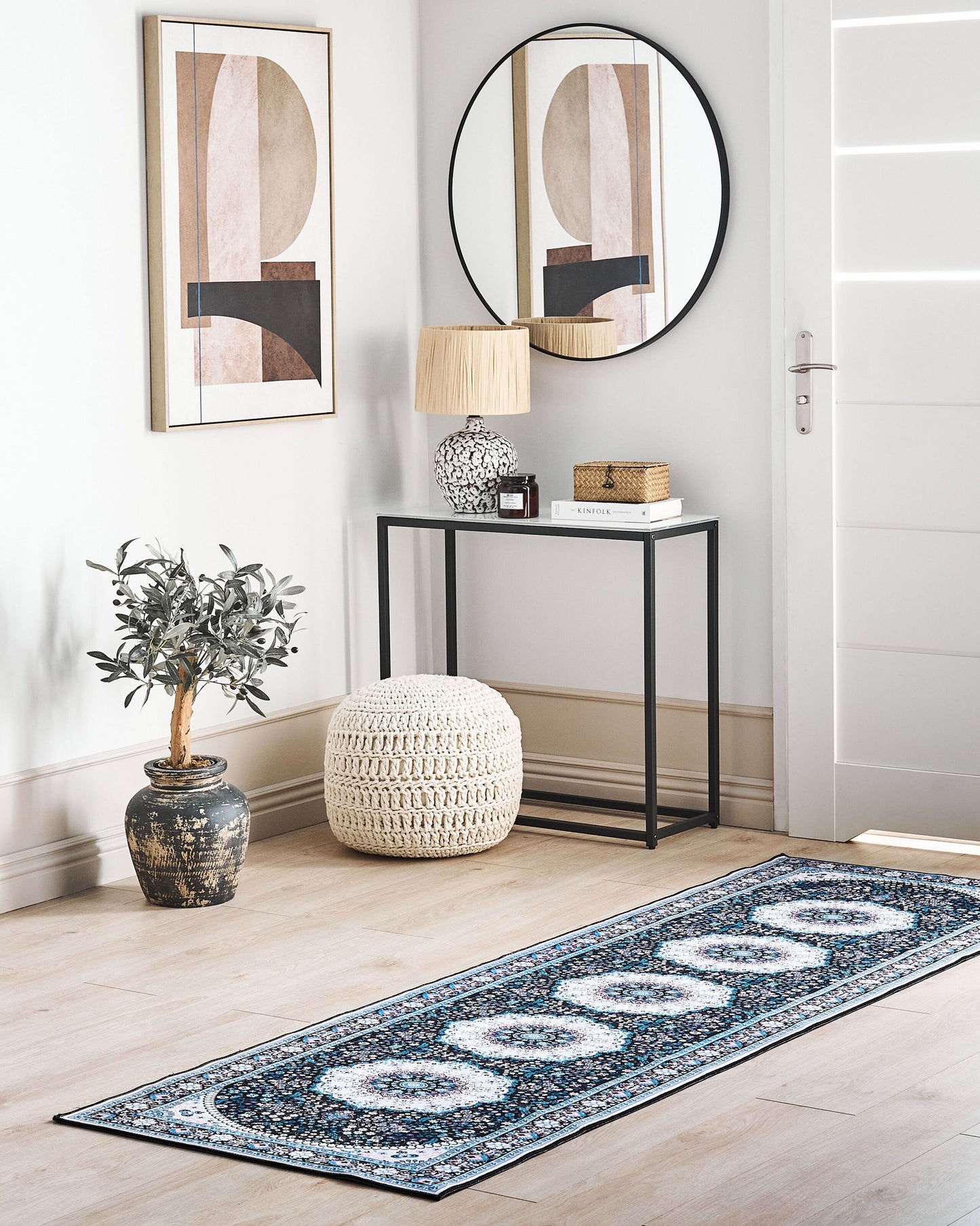 Teppich blau / schwarz 80 x 240 cm orientalisches Muster Kurzflor GEDIZ