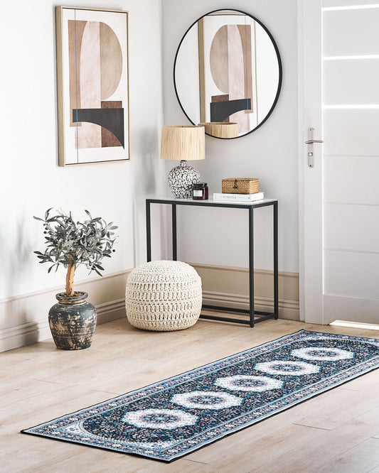 Teppich blau / schwarz 80 x 240 cm orientalisches Muster Kurzflor GEDIZ