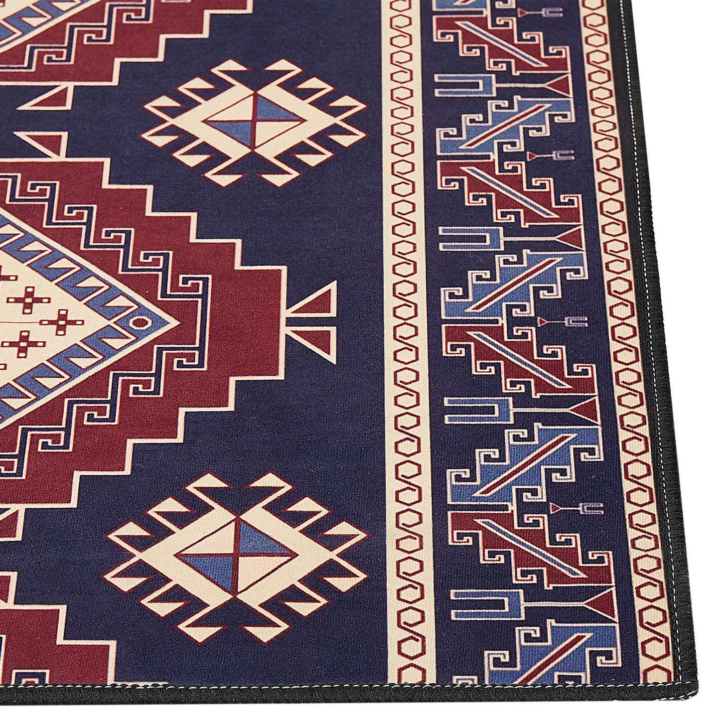 Teppich dunkelblau / dunkelrot 80 x 300 cm orientalisches Muster Kurzflor KANGAL