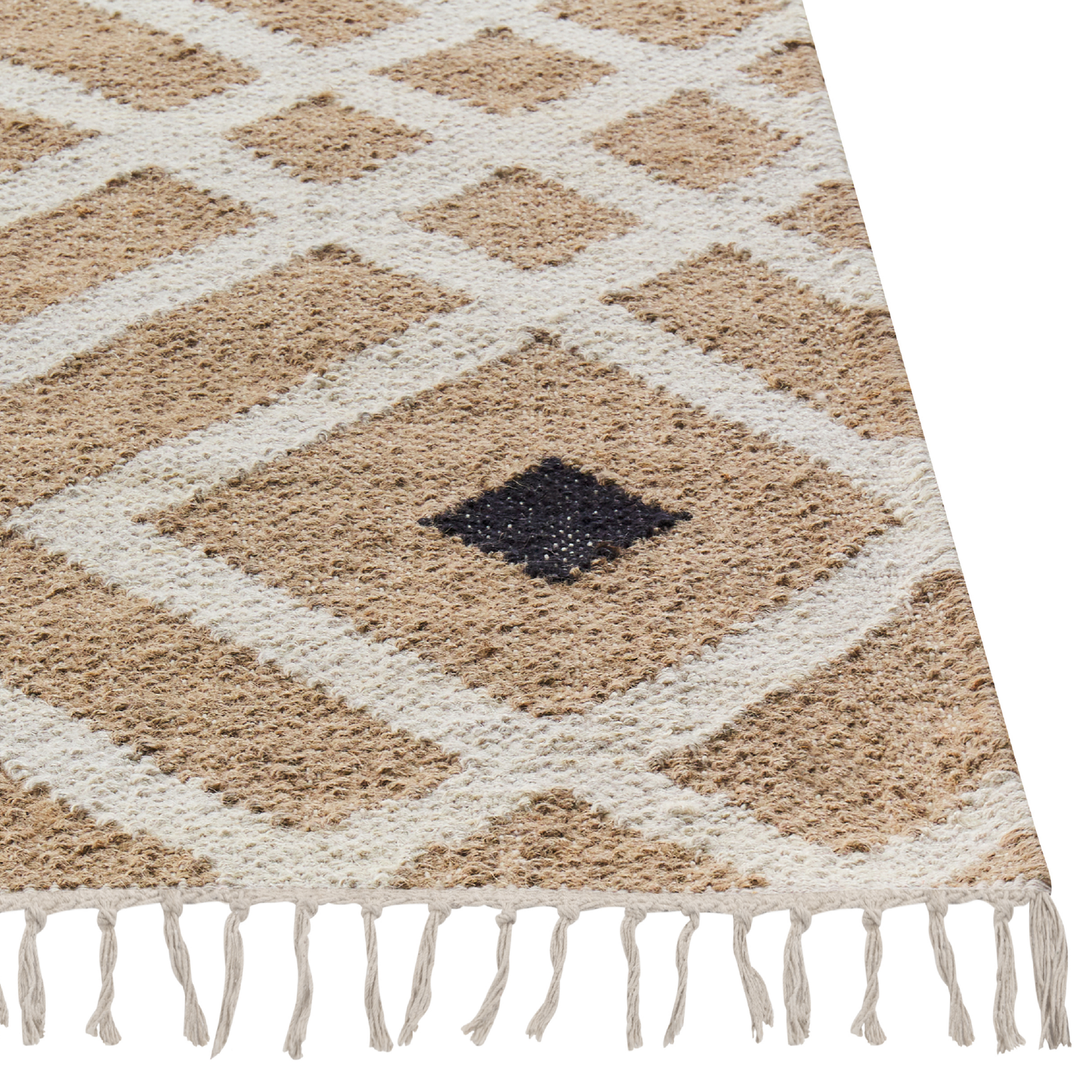 Teppich Jute beige / schwarz 200 x 300 cm geometrisches Muster Kurzflor ESENCIK