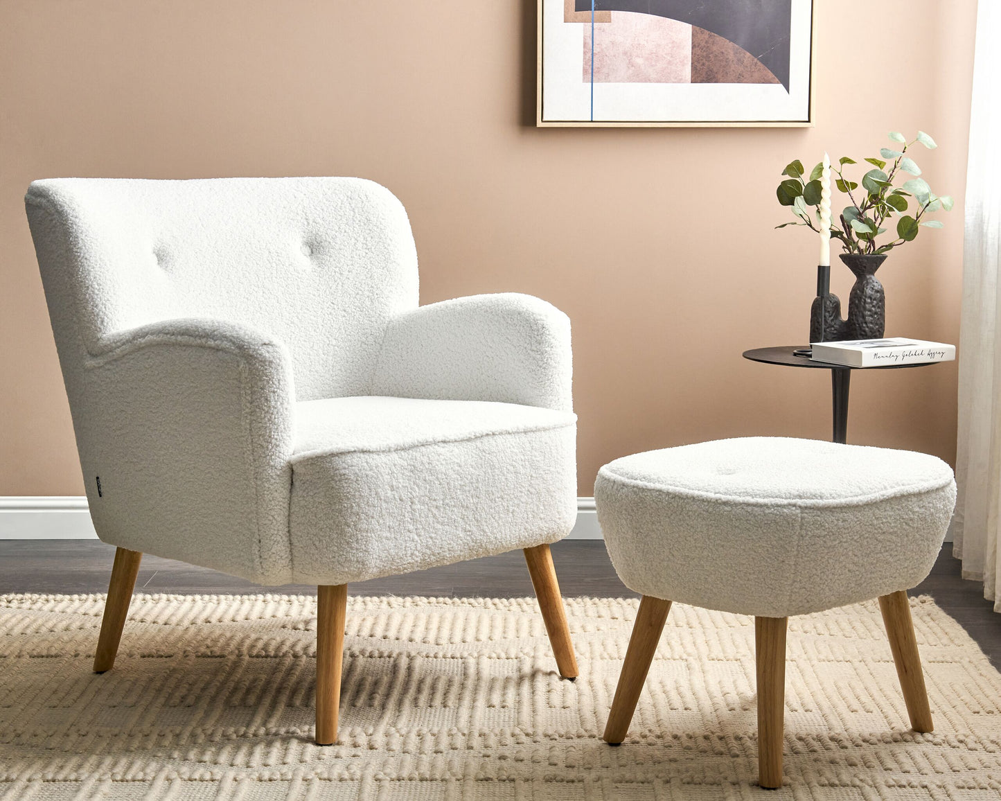 Sessel TUMBA mit Fussstütze Bouclé Weiss