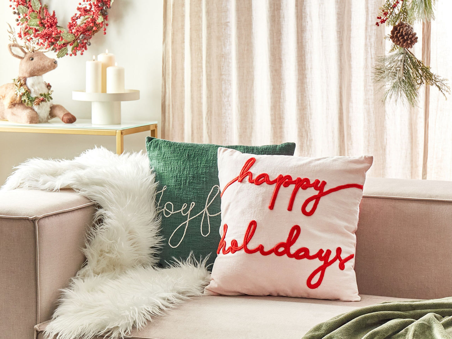 Dekokissen EXACUM Samtstoff 45 x 45 cm Weiss Weihnachtsmotiv