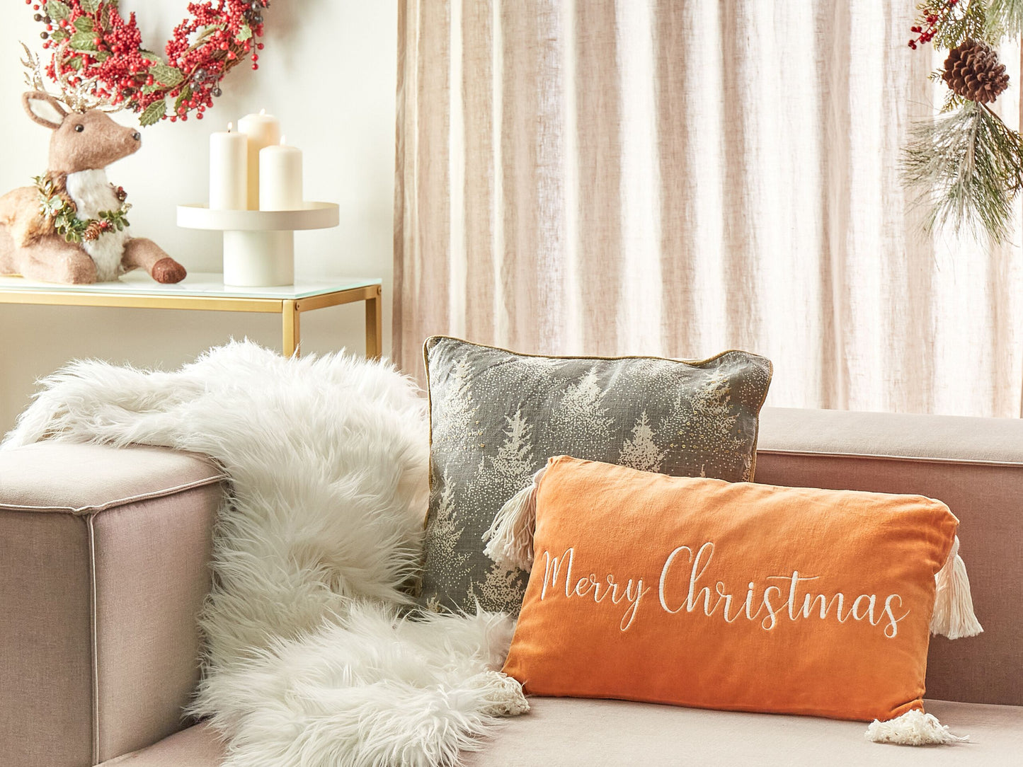 Dekokissen LITHOPS Samtstoff 30 x 50 cm Orange Weihnachtsmotiv