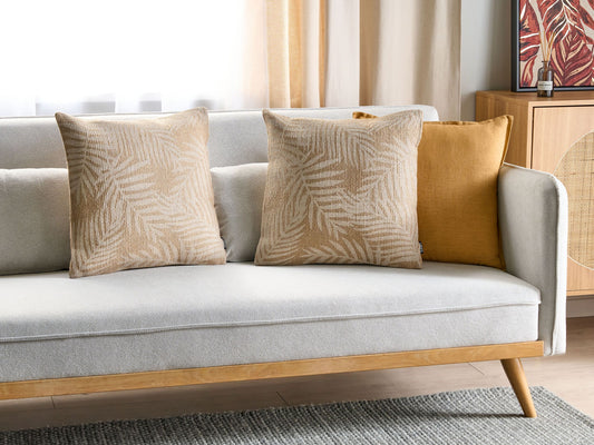 Dekokissen 2er Set RUBUS Jute 45 x 45 cm Beige Pflanzenmuster