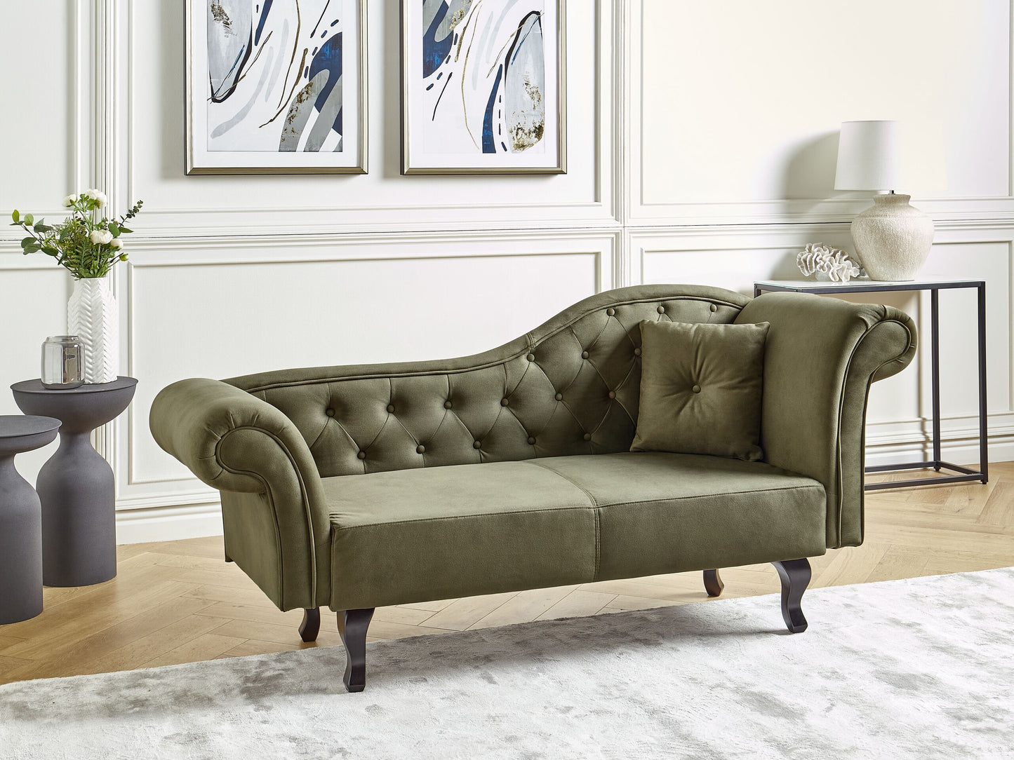 Chaiselongue Samtstoff olivgrün rechtsseitig LATTES II