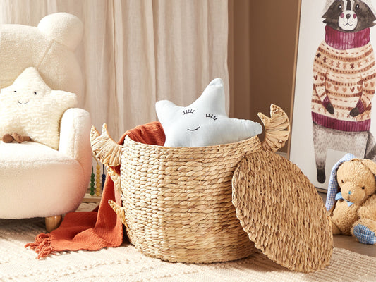 Aufbewahrungskorb mit Deckel Wasserhyazinthe naturfarben Krabbenform 46 cm KAKAMAS